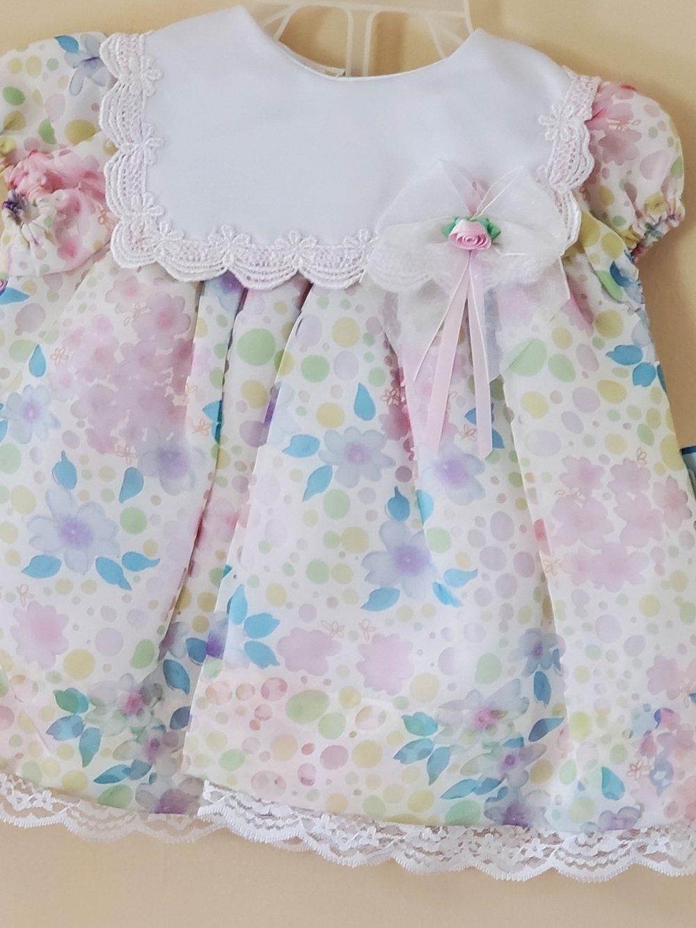 Beautiful Bryan Pastel Floral Baby Dress with Lace Collar